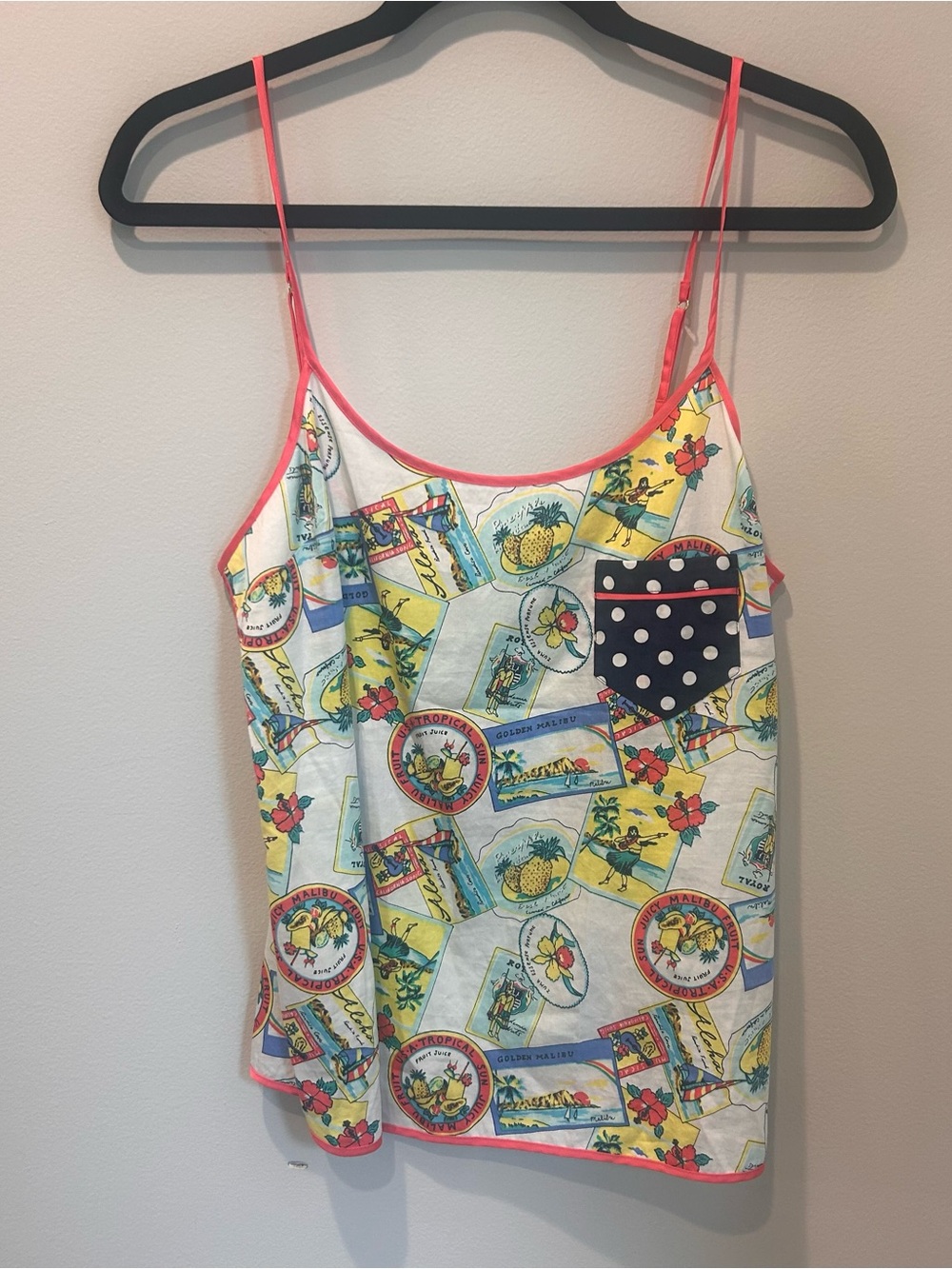 Juicy Couture Tropical Print Spaghetti Strap Tank Top - Pink Trim